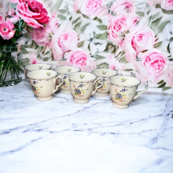 Blue Peony by NIKKO Tea Cups Set of 6 New - Picture 1 of 3